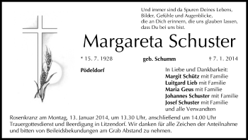 Anzeige von Margareta Schuster von MGO