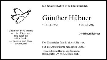 Anzeige von Günther Hübner von MGO