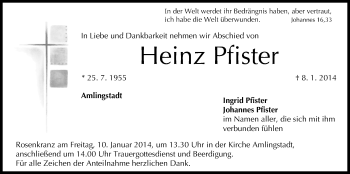 Anzeige von Heinz Pfister von MGO