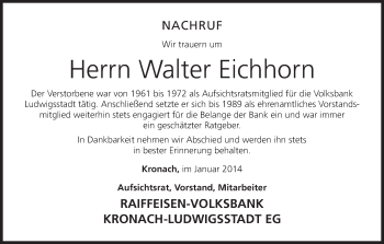Anzeige von Walter Eichhorn von MGO