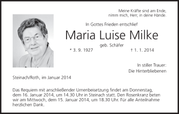 Anzeige von Maria Luise Milke von MGO