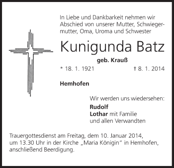 Anzeige von Kunigunda Batz von MGO