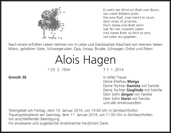 Anzeige von Alois Hagen von MGO