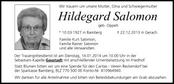 Anzeige von Hildegard Salomon von MGO