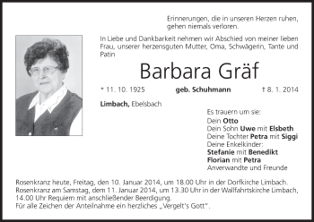 Anzeige von Barbara Gräf von MGO