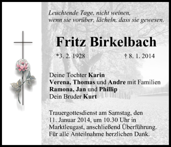 Anzeige von Fritz Birkelbach von MGO