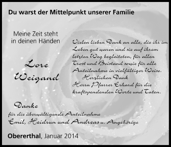 Anzeige von Lore Weigand von MGO