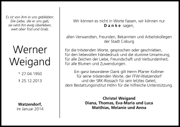 Anzeige von Werner Weigand von MGO