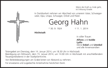 Anzeige von Georg Hahn von MGO