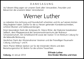 Anzeige von Werner Luther von MGO