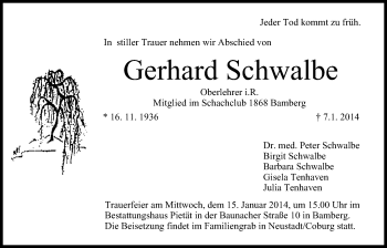Anzeige von Gerhard Schwalbe von MGO