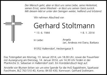 Anzeige von Gerhard Stoltmann von MGO
