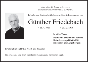 Anzeige von Günther Friedebach von MGO