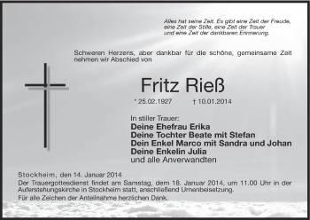 Anzeige von Fritz Rieß von MGO
