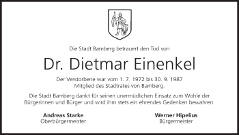 Anzeige von Dietmar Einenkel von MGO