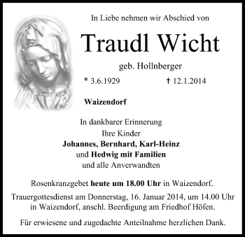 Anzeige von Traudl Wicht von MGO