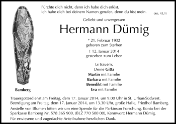 Anzeige von Hermann Dümig von MGO