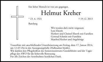 Anzeige von Helmut Kreher von MGO