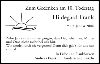 Anzeige von Hildegard Frank von MGO