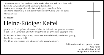 Anzeige von Heinz-Rüdiger Keitel von MGO