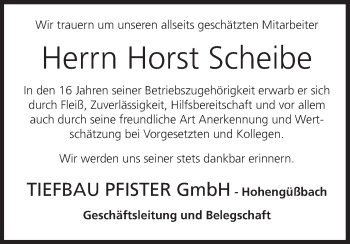 Anzeige von Horst Scheibe von MGO