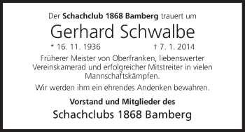 Anzeige von Gerhard Schwalbe von MGO