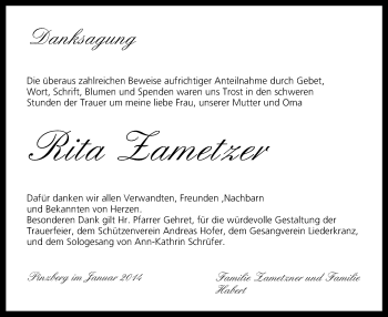 Anzeige von Rita Zametzer von MGO