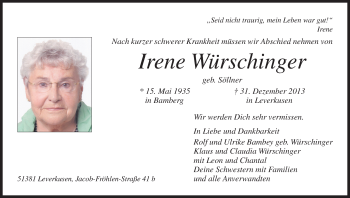Anzeige von Irene Würschinger von MGO