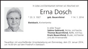 Anzeige von Erna Dosch von MGO