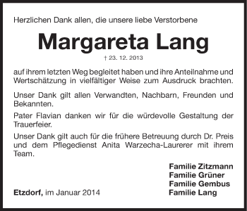 Anzeige von Margareta Lang von MGO