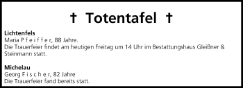 Anzeige von Totentafel vom 17.01.2014 von MGO