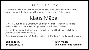 Anzeige von Klaus Mäder von MGO