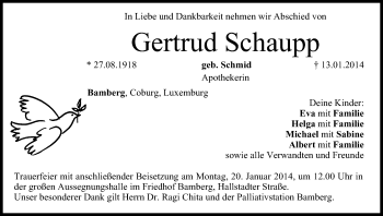 Anzeige von Gertrud Schaupp von MGO
