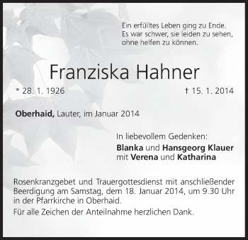 Anzeige von Franziska Hahner von MGO