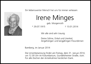 Anzeige von Irene Minges von MGO