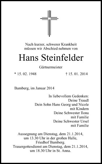 Anzeige von Hans Steinfelder von MGO