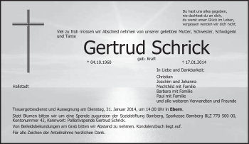 Anzeige von Gertrud Schrick von MGO