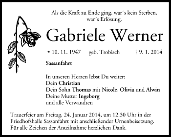 Anzeige von Gabriele Werner von MGO