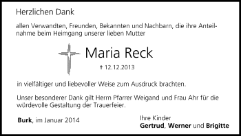 Anzeige von Maria Reck von MGO
