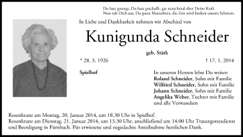 Anzeige von Kunigunda Schneider von MGO