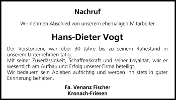 Anzeige von Hans-Dieter Vogt von MGO