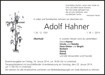 Anzeige von Adolf Hahner von MGO