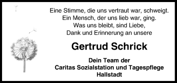 Anzeige von Gertrud Schrick von MGO