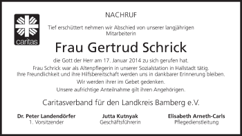 Anzeige von Gertrud Schrick von MGO