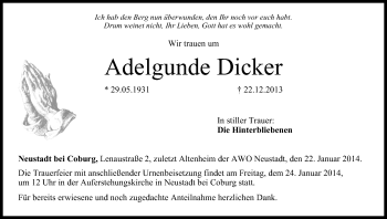 Anzeige von Adelgunde Dicker von MGO