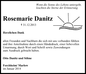 Anzeige von Rosemarie Danitz von MGO