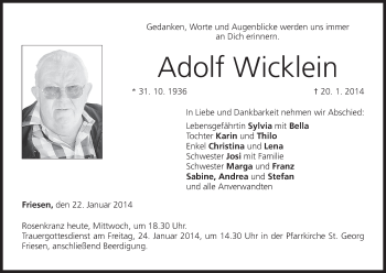 Anzeige von Adolf Wicklein von MGO