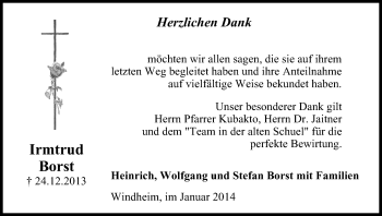 Anzeige von Irmtrud Borst von MGO