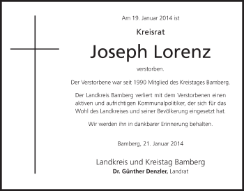 Anzeige von Joseph Lorenz von MGO