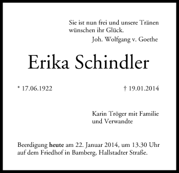Anzeige von Erika Schindler von MGO